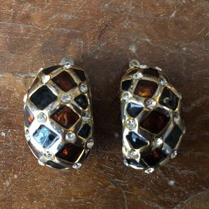 St John Black and Brown Clip Earrings